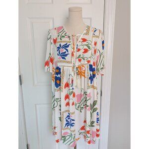 Iris Maxi Babydoll Floral Button Up Flutter Bright Mini Dress Size 6 Medium